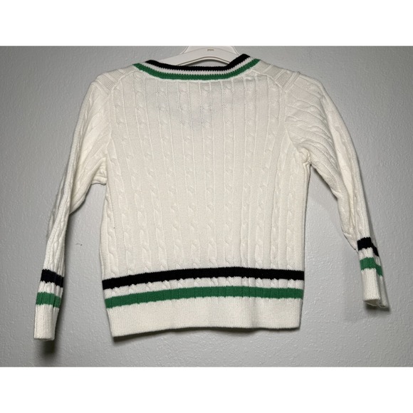 Kids Janie and Jack Cable Knit V Neck Sweater White Green Black Striped 18-24M - Picture 3 of 5
